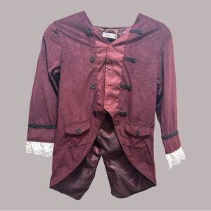 Kid's Size 10 Burgundy Velvet Colonial Vintage-Style Costume Jacket with Lace